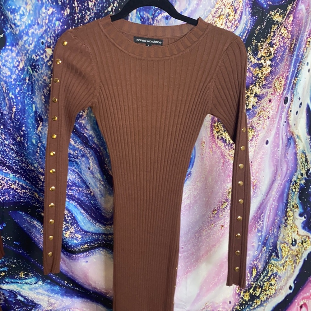 NAKED WARDROBE Chocolate Ribbed Dress